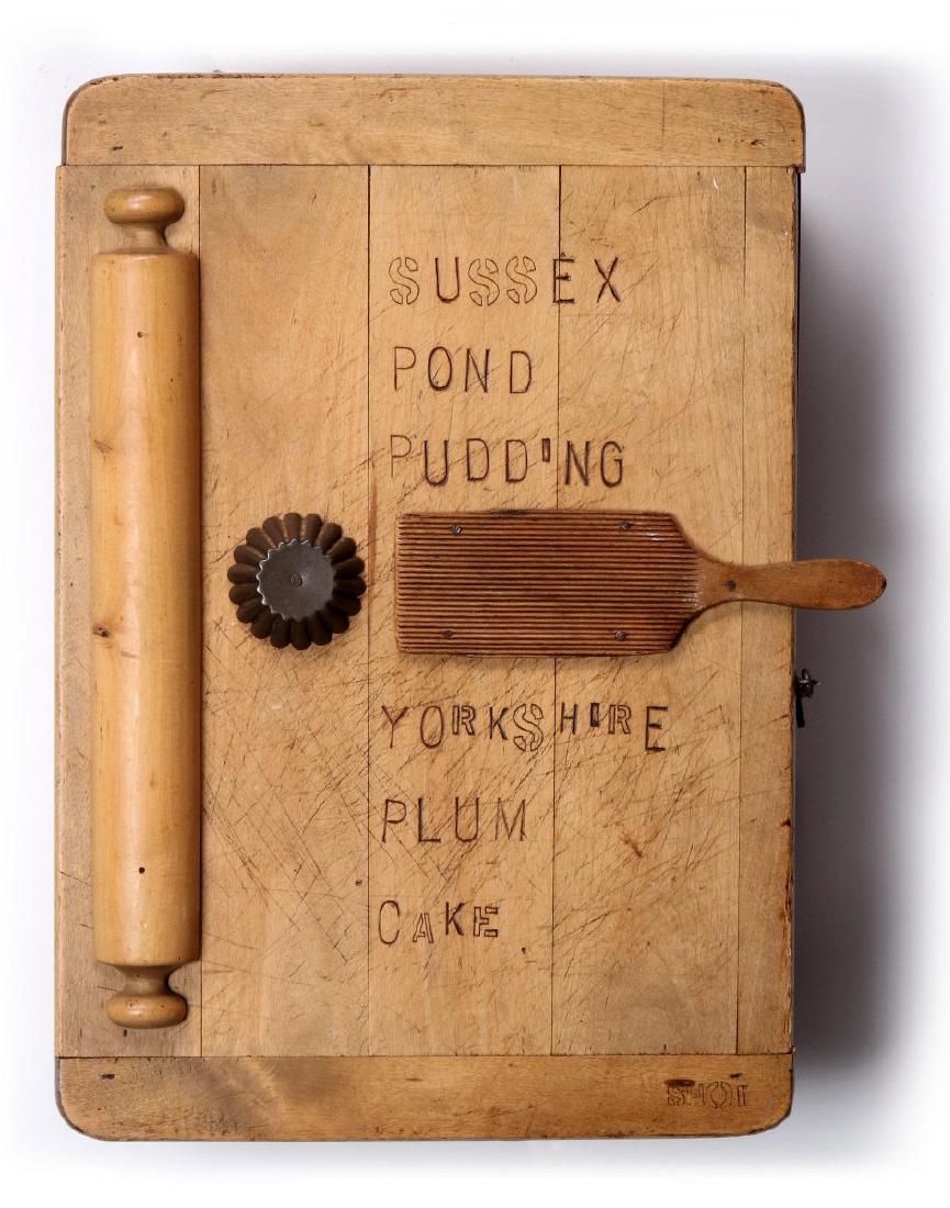 A FOLK ART DECORATED HANGING KITCHEN CABINET (1 of 8)