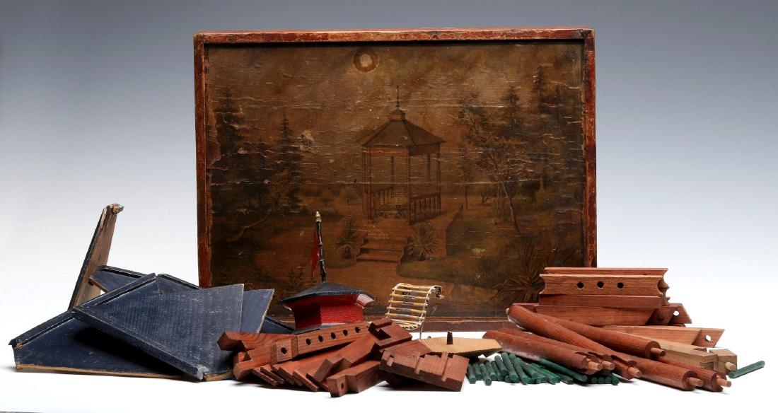 VICTORIAN LITHO ON WOOD BOXED BUILDING BLOCKS SET (1 of 9)