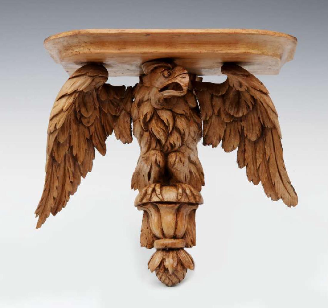 A 19TH C. CARVED PINE FIGURAL EAGLE BRACKET SHELF (1 of 9)