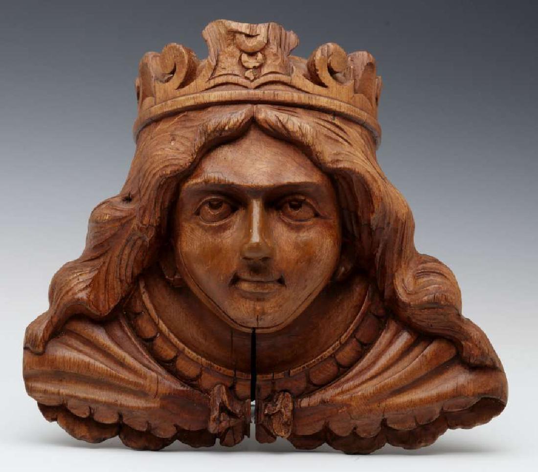 A CARVED WOOD CAROUSEL MASK OF OF BOUDICA, C 1900 (1 of 10)