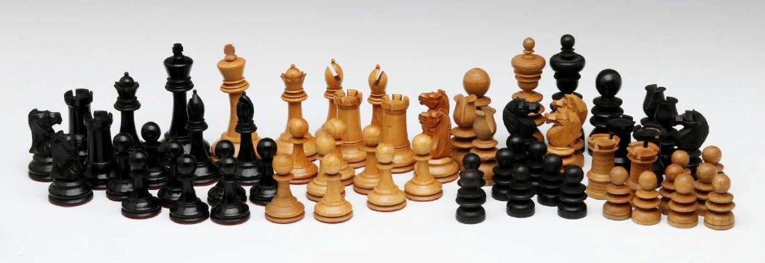VINTAGE CARVED WOOD CHESS SETS, ONE STAUNTON TYPE (1 of 9)