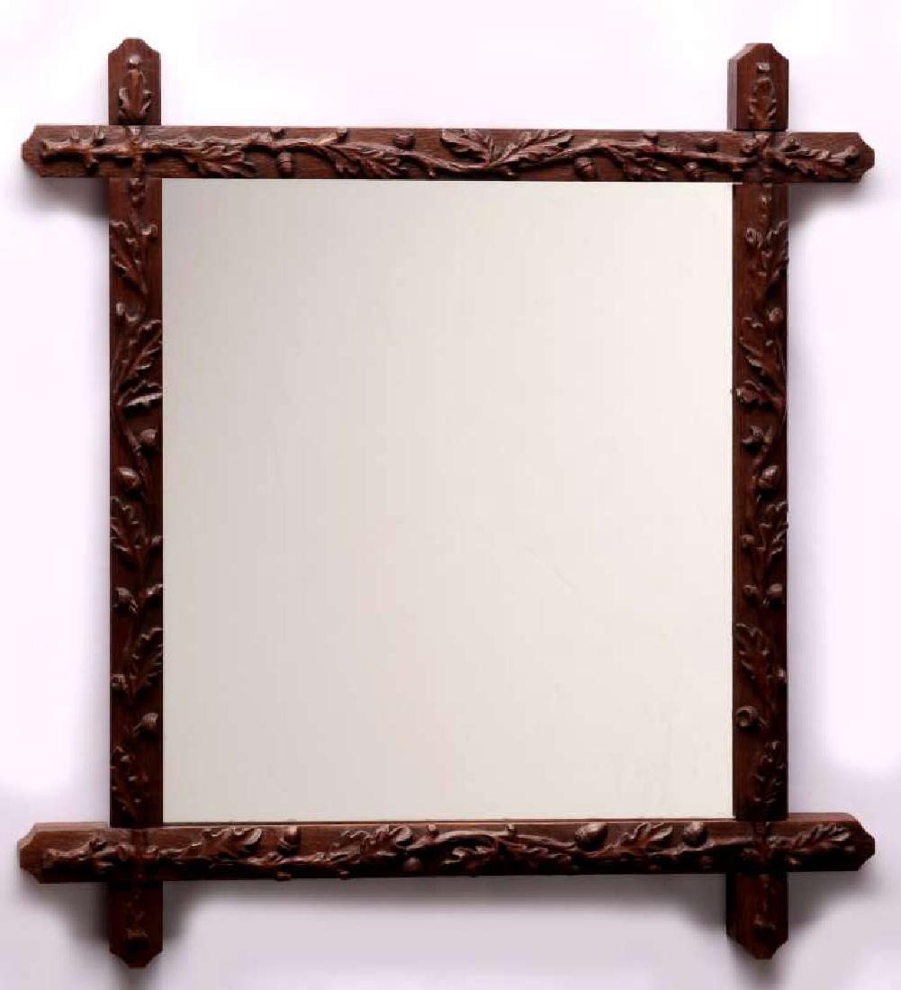ANTIQUE MIRROR W/ CARVED OAK LEAF AND ACORN FRAME (1 of 6)