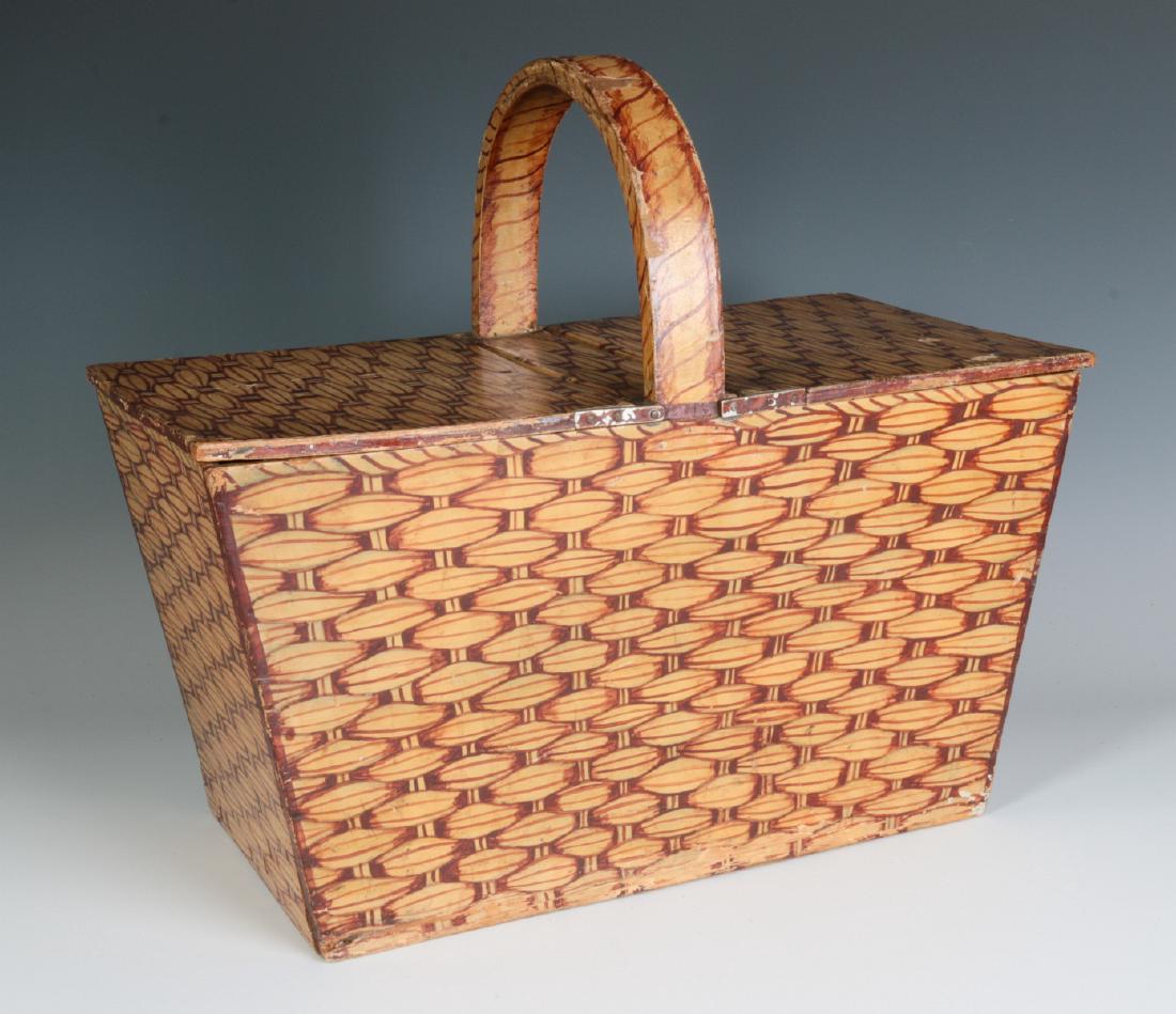 A UNIQUE FAUX PAINTED WOOD PICNIC BASKET C. 1930s (1 of 10)