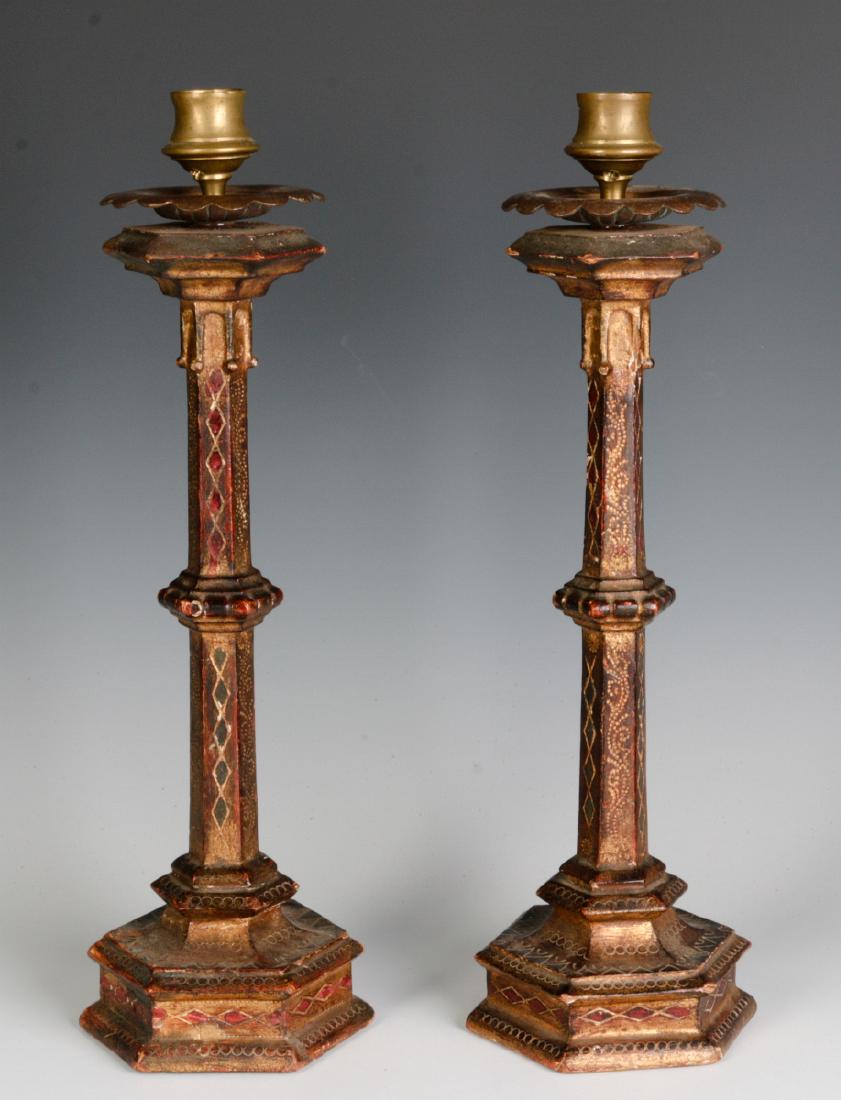 A PAIR EARLY 20THC ITALIAN FLORENTINE CANDLESTICKS (1 of 10)