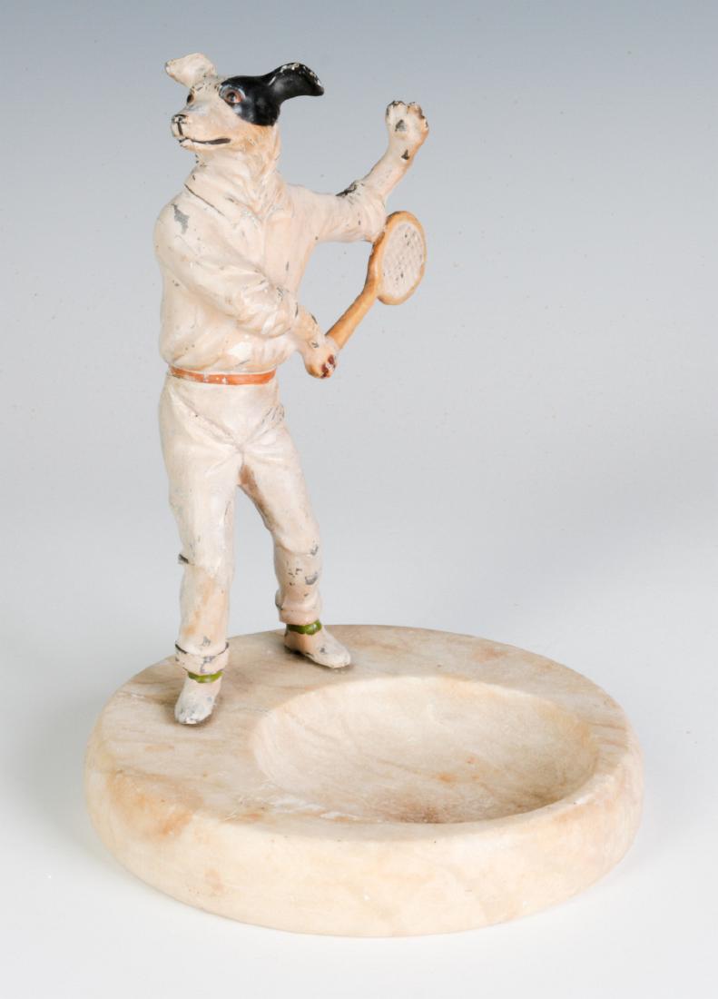 COLD PAINTED FIGURE OF TENNIS PLAYING DOG, C. 1920 (1 of 7)