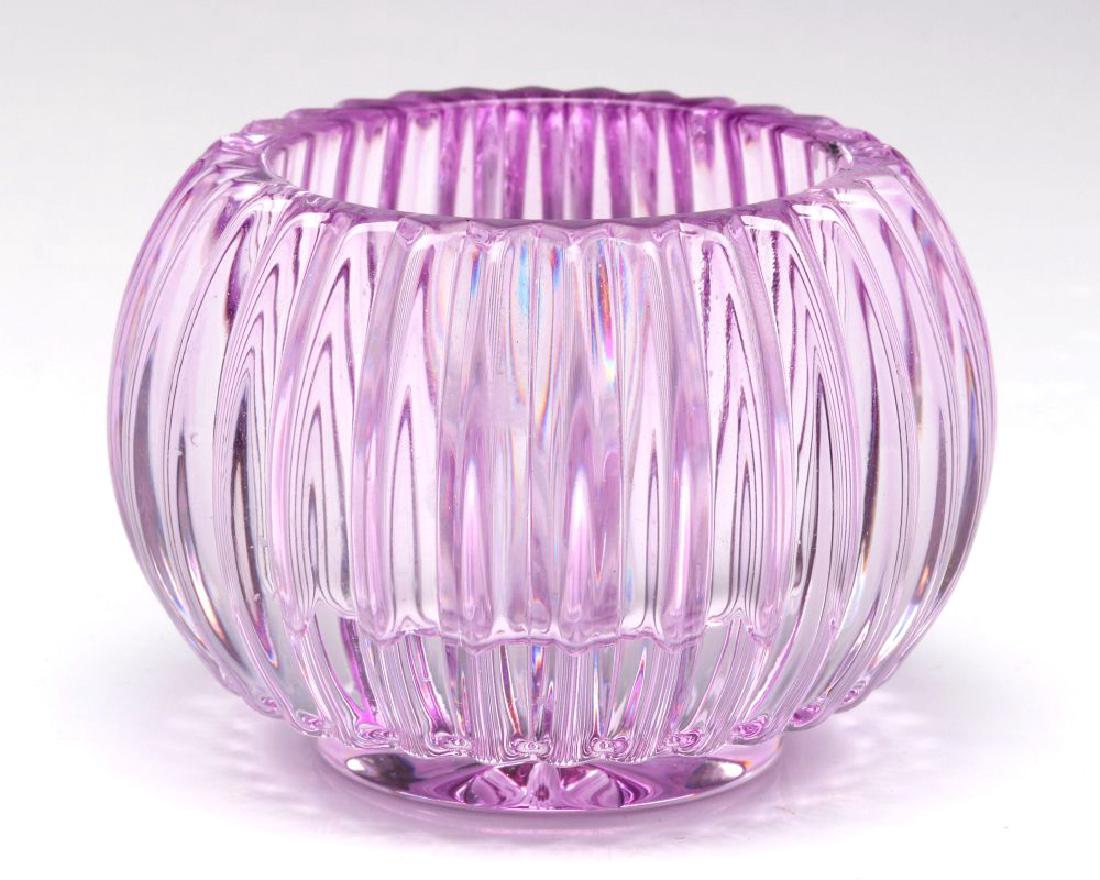 A WATERFORD LEAD CRYSTAL CONFETTI PURPLE VOTIVE: Includes a detached 'Marquis' sticker, signed 'Waterford' on the base. Measures 2.25 x 3 inches. We happily provide seamless in-house packing and shipping services on nearly everything we sell.