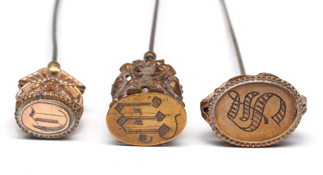 THREE GOLD FILLED VICTORIAN MONOGRAM HAT PINS (1 of 5)