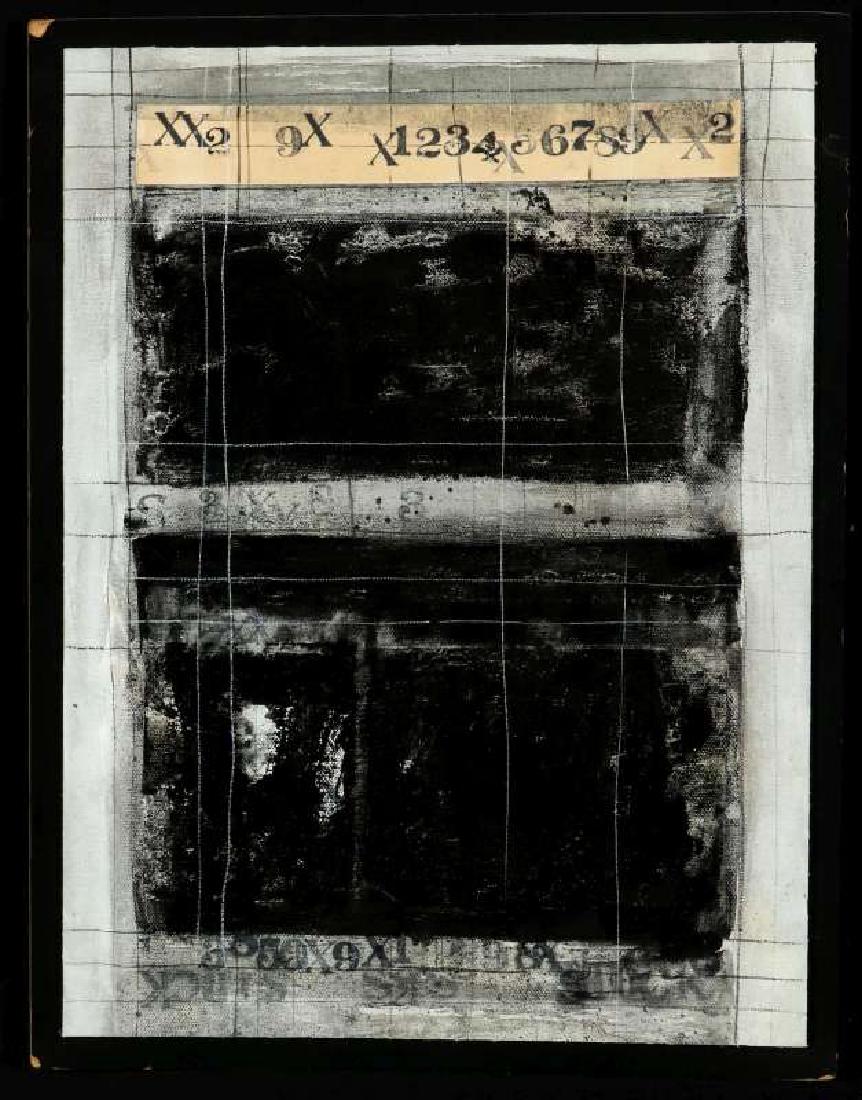JOHN ALAN STOCK (b. 1945) MIXED MEDIA. TWO WORKS: Two mixed media collages titled 'Not Only for Our Freedom' and 'Tablature' verso, one is dated 1974 and signed lower right corner, the other is unsigned, both attributed to the artist verso. Not Only