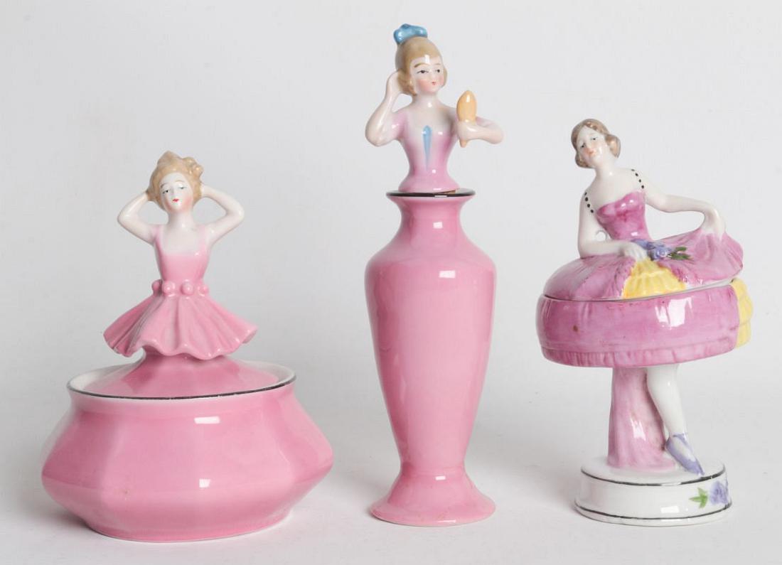 THREE CIRCA 1930 GERMAN PORCELAIN DRESSER ITEMS (1 of 9)