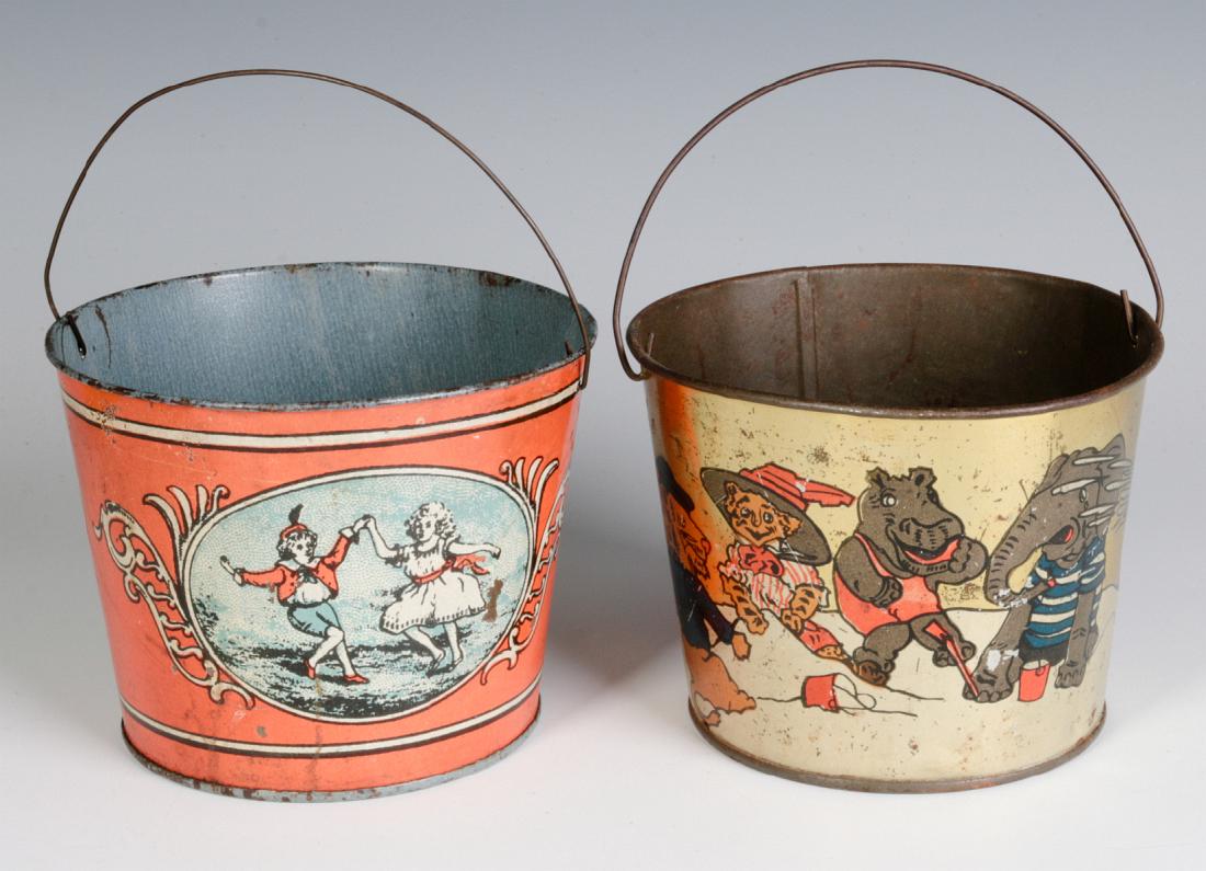 TWO CIRCA 1910 CHILD'S TIN LITHO SAND PAILS (1 of 9)