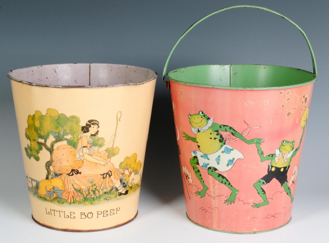 TWO OHIO ART VINTAGE TIN LITHO CHILD'S SAND PAILS (1 of 6)