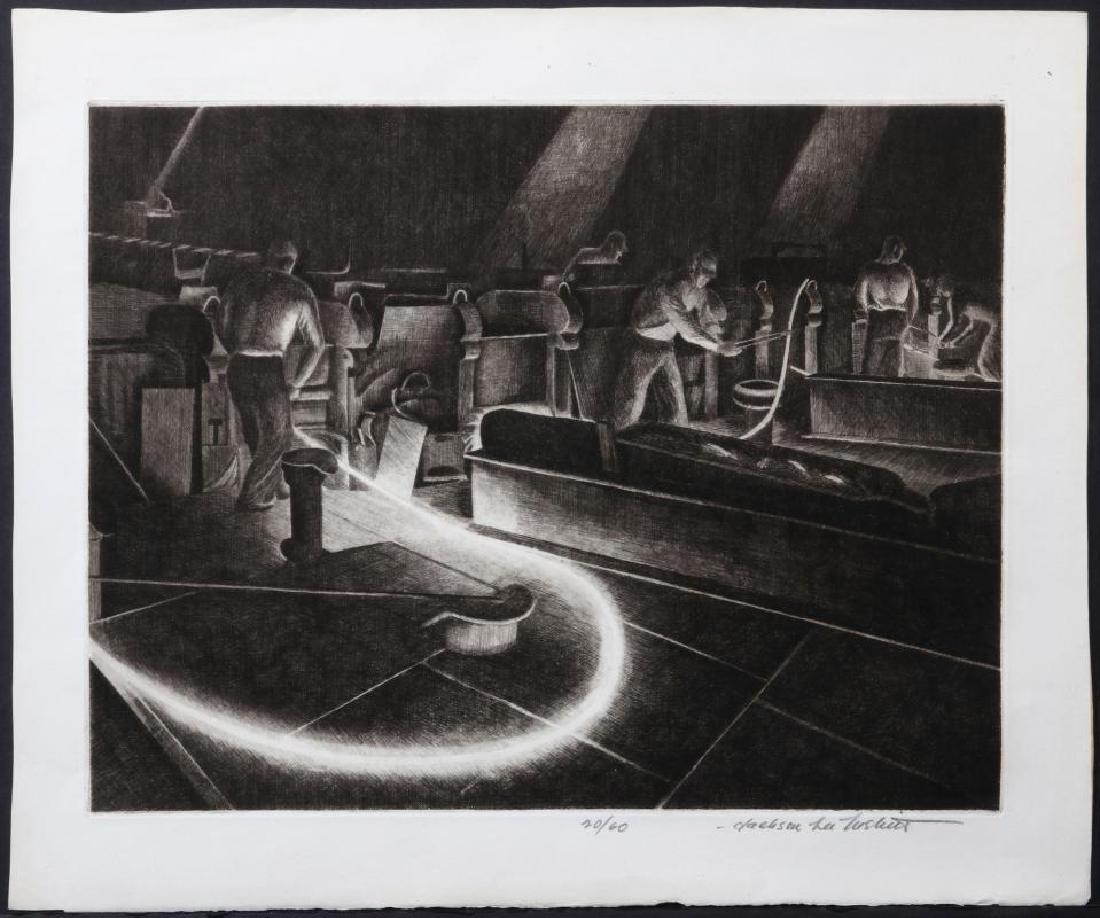 JACKSON LEE NESBITT (1913-2008) SIGNED ETCHING: Jackson Lee Nesbitt (1913-2008) 10 Bar Mill 1938 A rare image from the Sheffield Steel series, pencil signed etching titled '10 Bar Mill', signed lower right, number 20 from an edition of only 60 prin