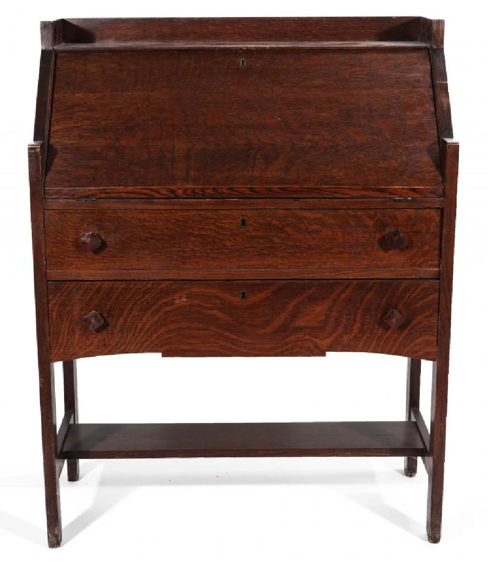 AN OAK ARTS AND CRAFTS FALL FRONT DESK, CIRCA 1910 (1 of 9)