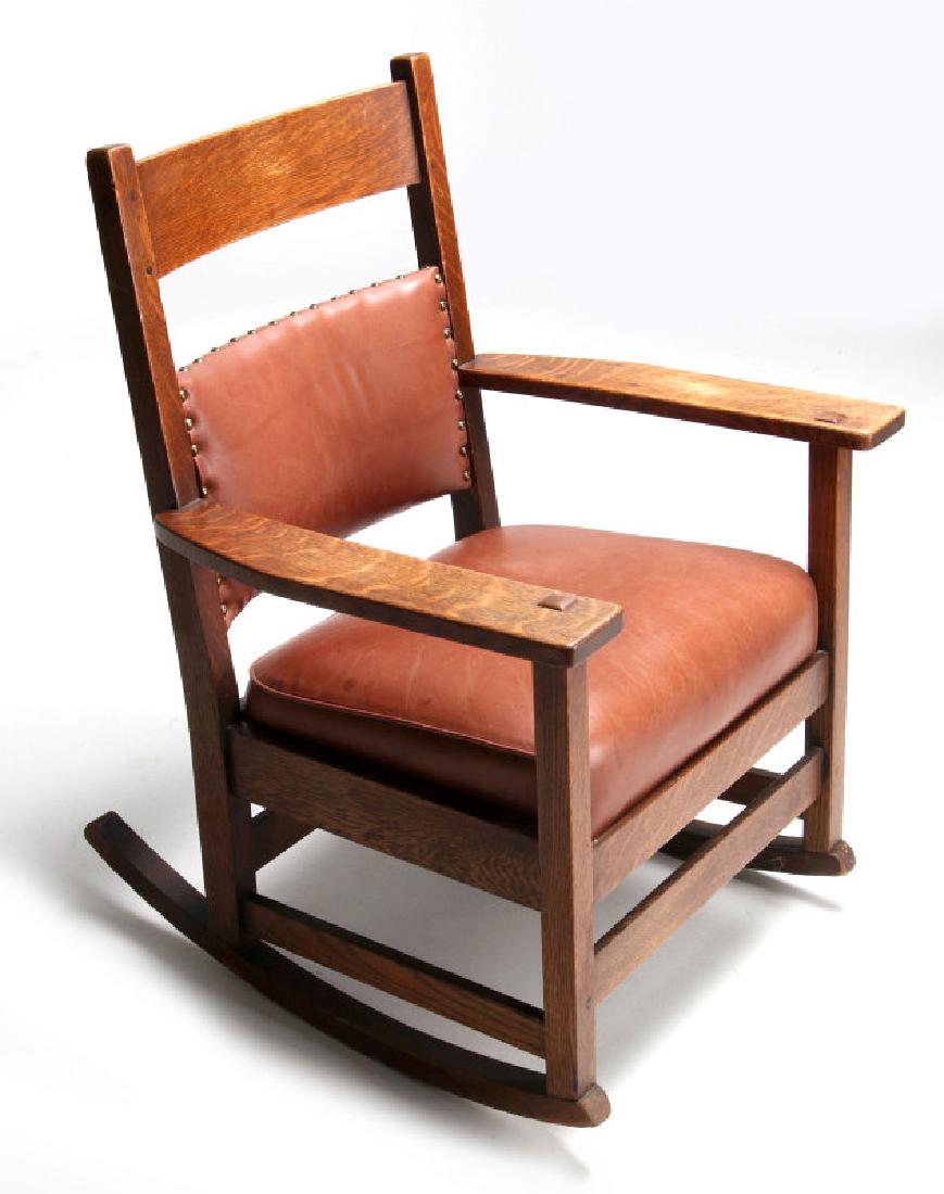 ARTS & CRAFTS ROCKING CHAIR SIGNED L & JG STICKLEY (1 of 10)