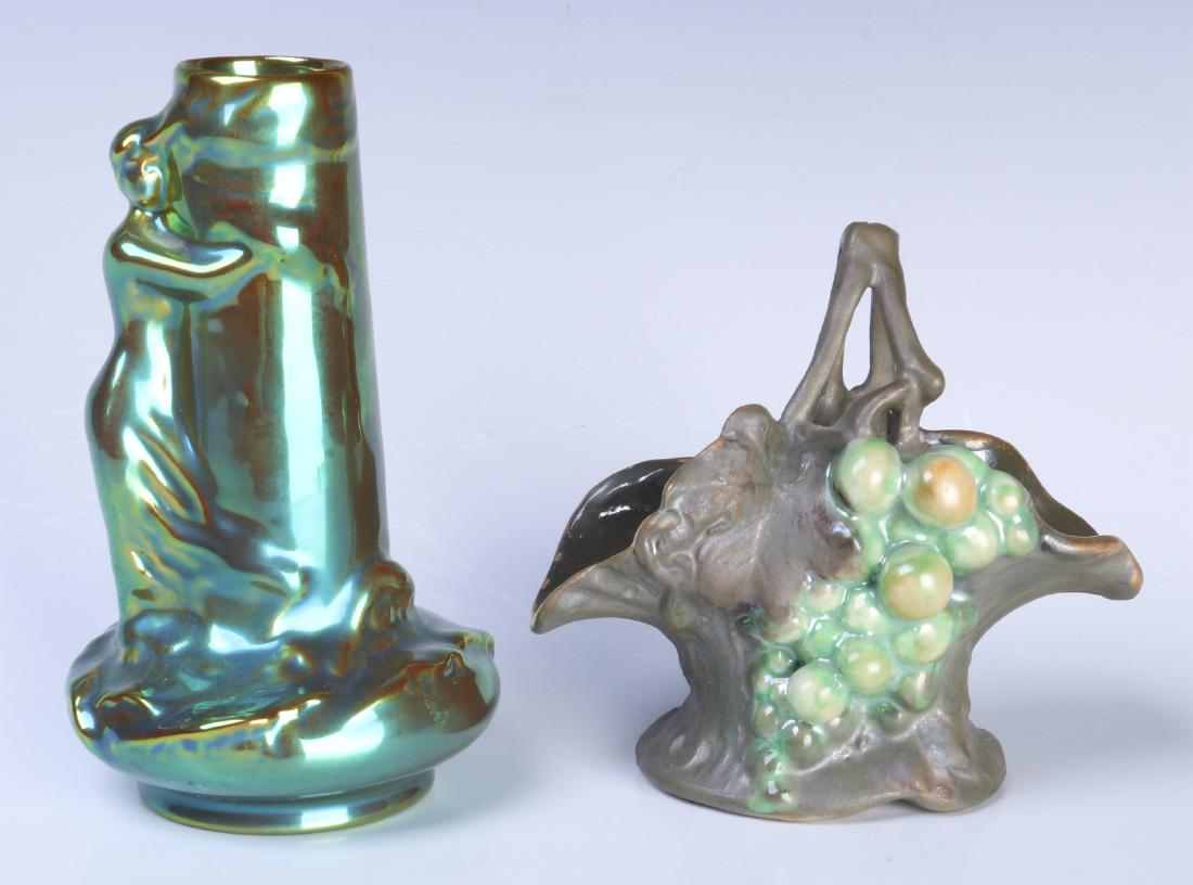 A ZSOLNAY FIGURAL VASE AND ERNEST WAHLISS  BASKET (1 of 9)