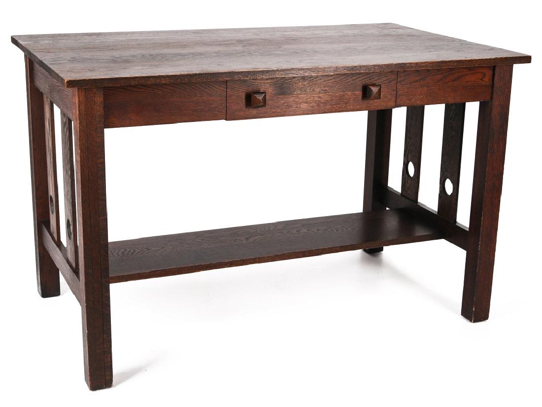 AN OAK ARTS & CRAFTS LIBRARY TABLE CIRCA 1910 (1 of 8)