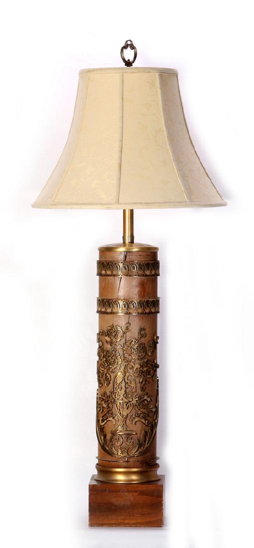 A VINTAGE FRENCH WALLPAPER PRINTING ROLL, AS LAMP (1 of 10)