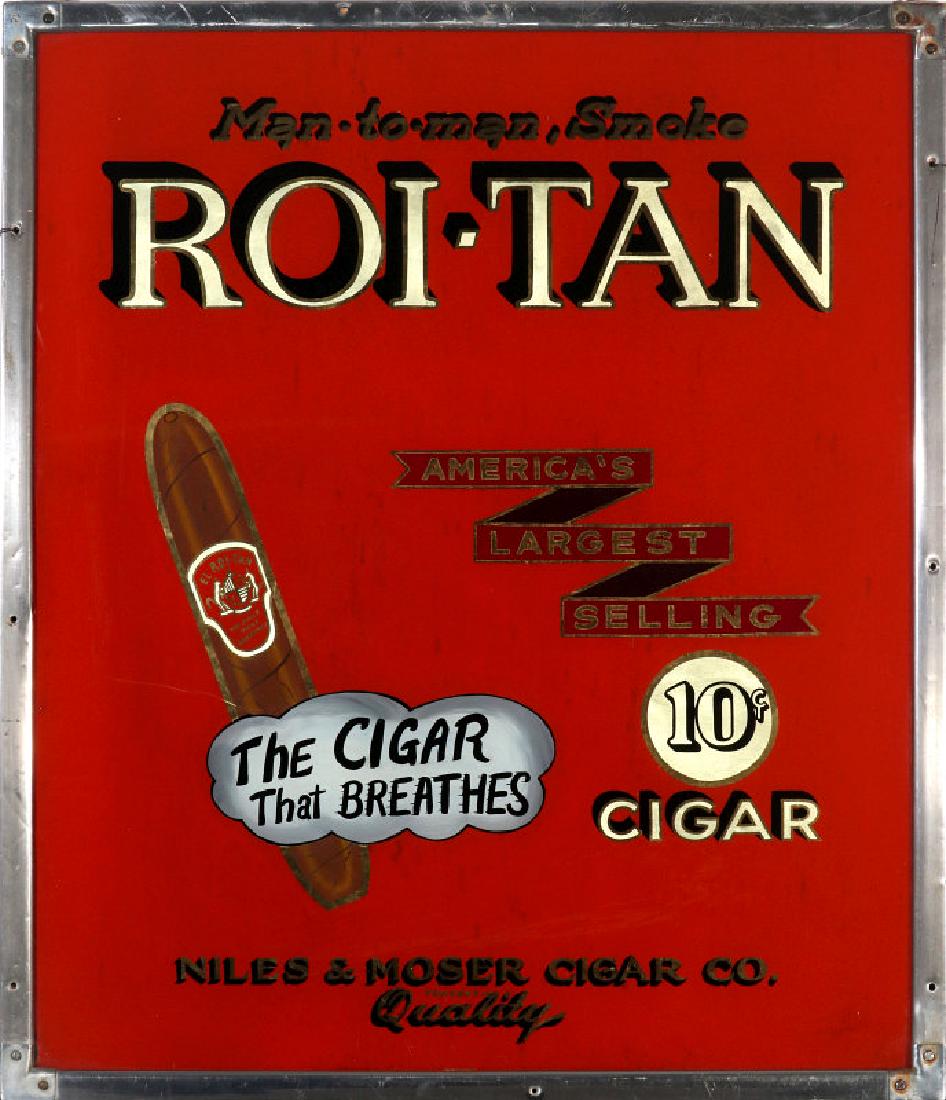 A SUPER REVERSE PAINTED AND GOLD FOIL ROI-TAN SIGN (1 of 9)