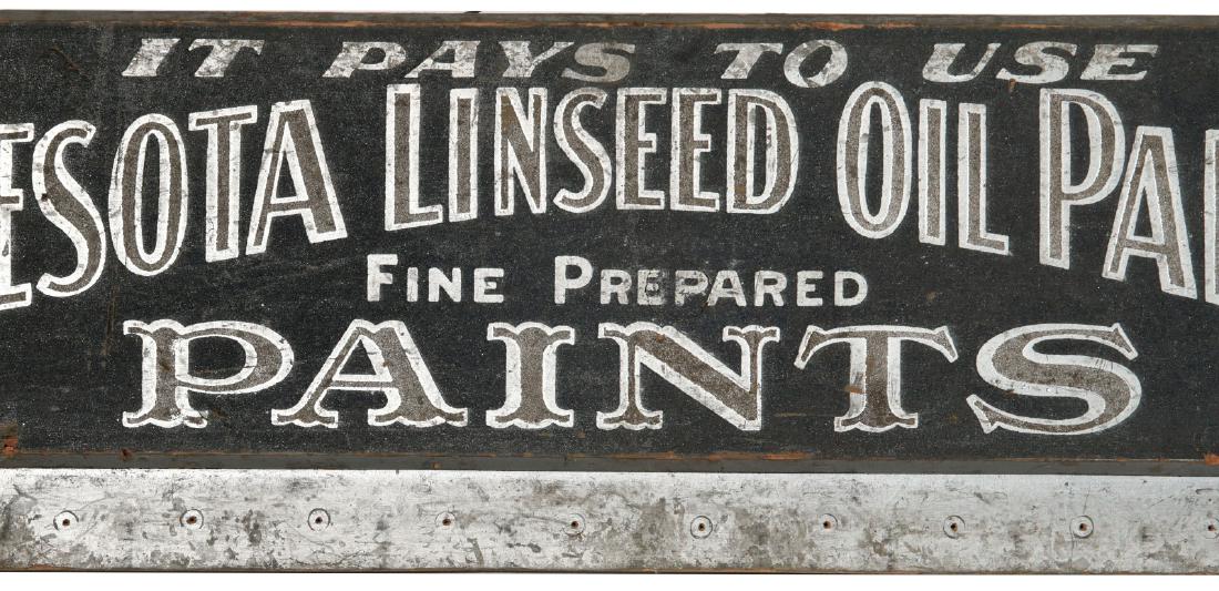 A 19TH C. SAND SURFACE SIGN, MINNESOTA LINSEED OIL (1 of 9)
