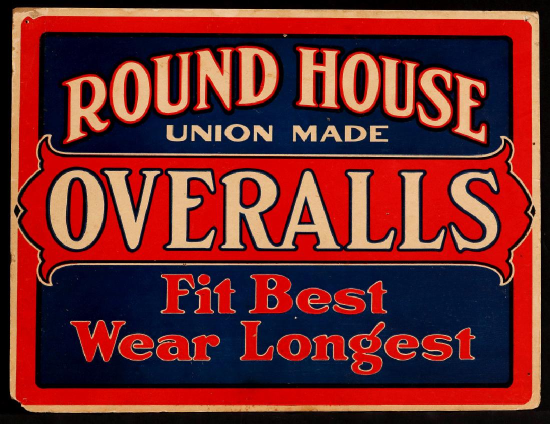 A SCARCE ROUNDHOUSE OVERALLS VIBRANT COLOR SIGN (1 of 7)