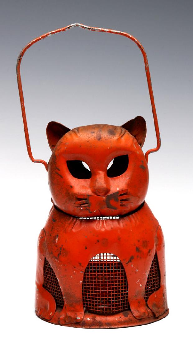 A VERY UNUSUAL ORANGE TIN CAT HALLOWEEN LANTERN (1 of 8)