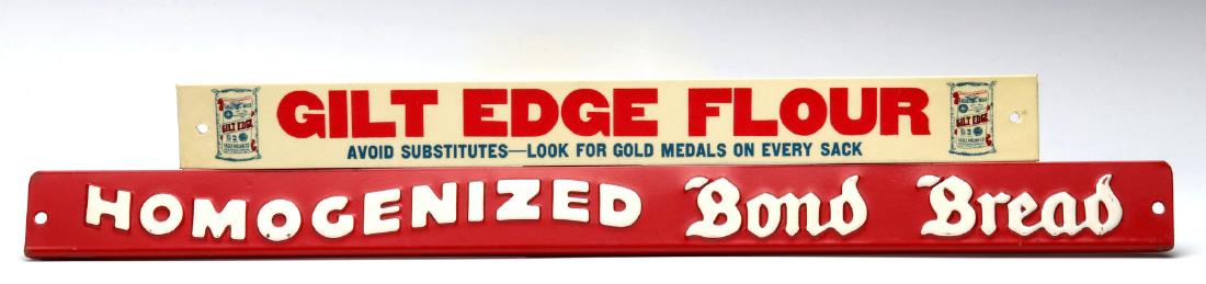 BOND BREAD AND GILT EDGE FLOUR TIN SHELF SIGNS (1 of 6)