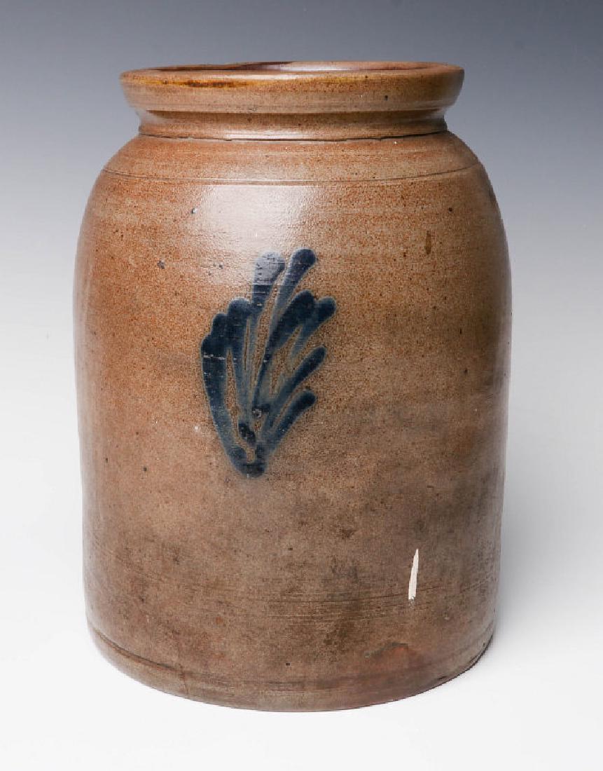 A 19TH C. BLUE DECORATED STONEWARE CANNING JAR (1 of 8)