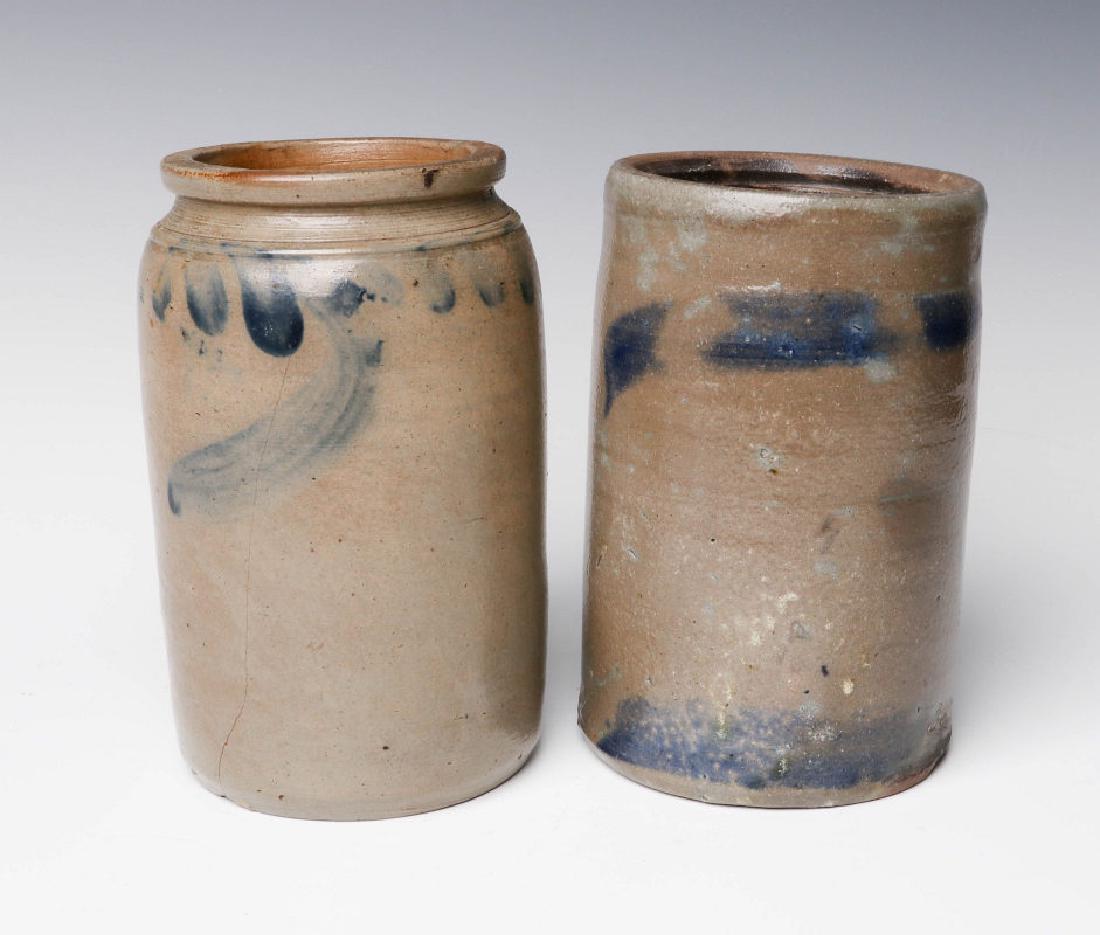 TWO 19TH C. BLUE DECORATED STONEWARE CANNING JARS (1 of 7)