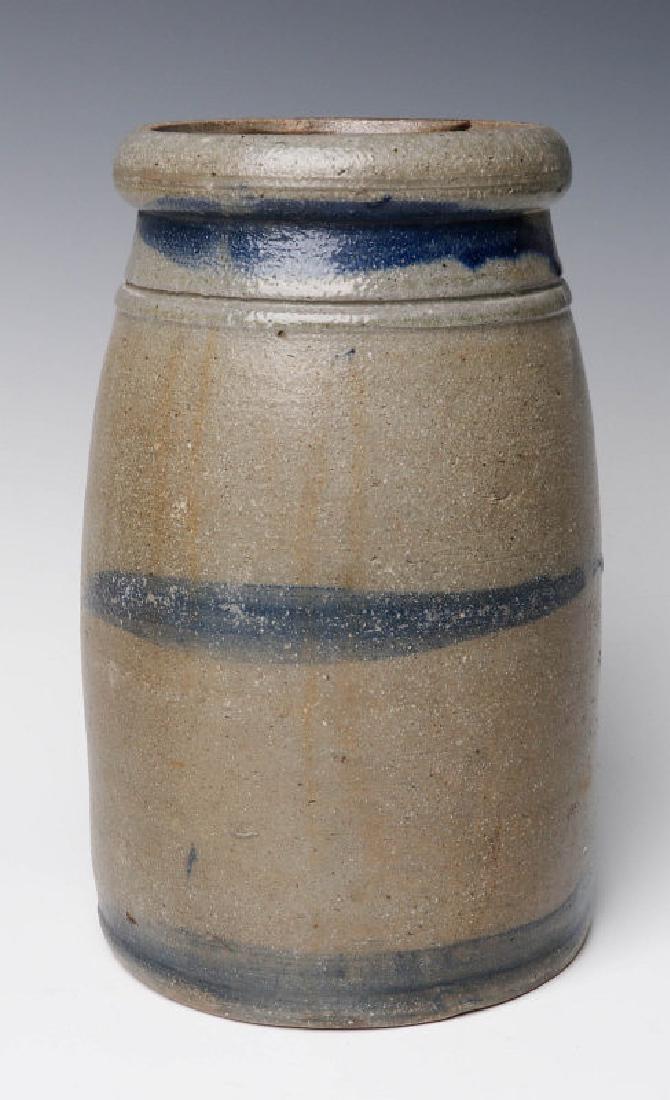 A 19TH C. BLUE DECORATED STONEWARE CANNING JAR (1 of 7)