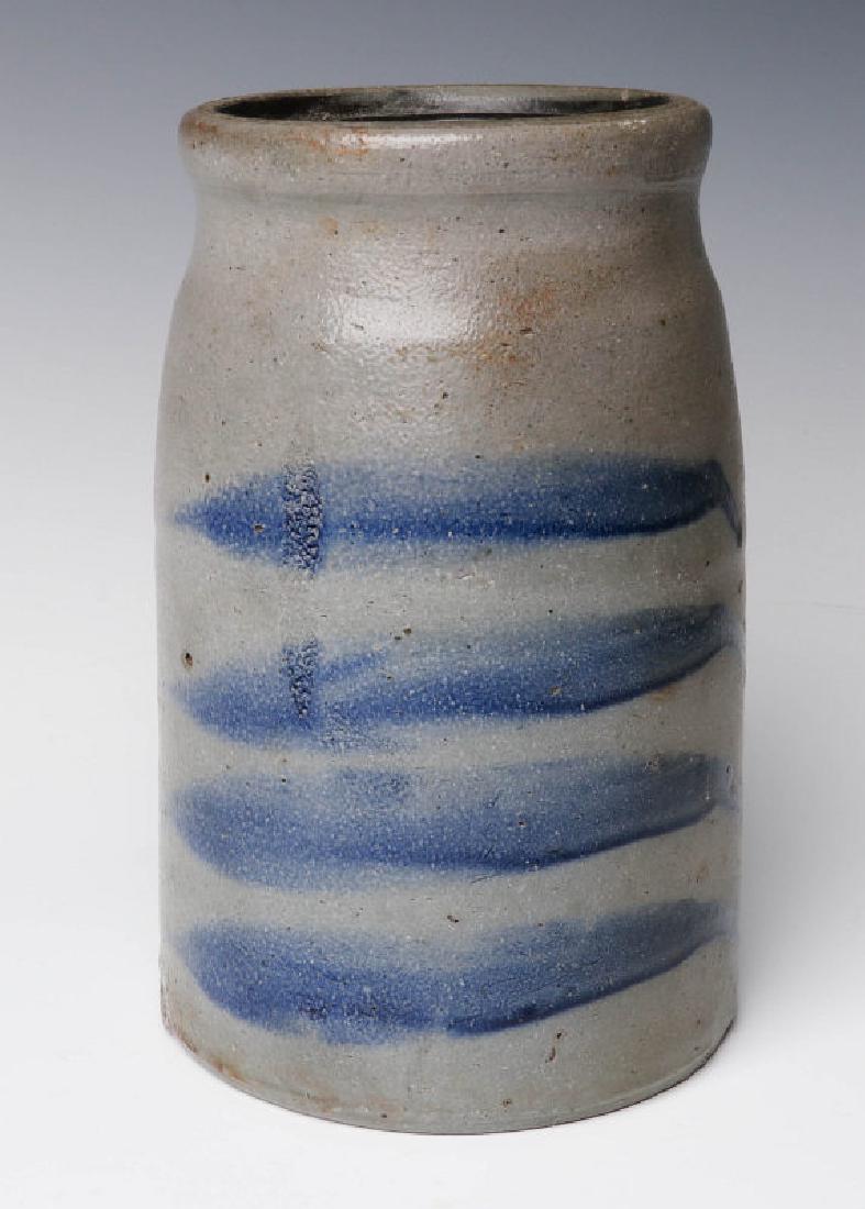 A 19TH C. BLUE DECORATED STONEWARE CANNING JAR (1 of 7)