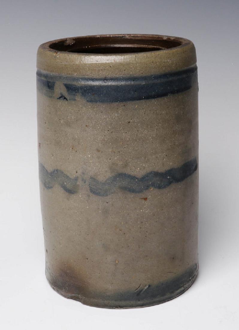 A 19TH C. BLUE DECORATED STONEWARE CANNING JAR (1 of 7)