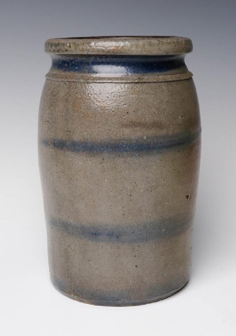 A 19TH C. BLUE DECORATED STONEWARE CANNING JAR (1 of 7)