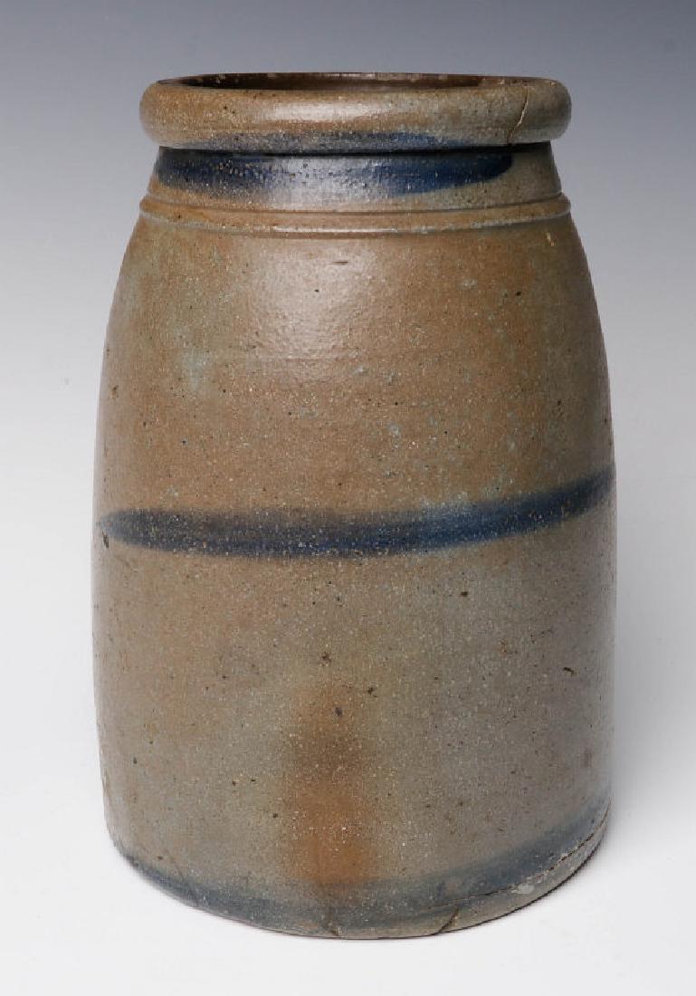 A 19TH C. BLUE DECORATED STONEWARE CANNING JAR (1 of 7)