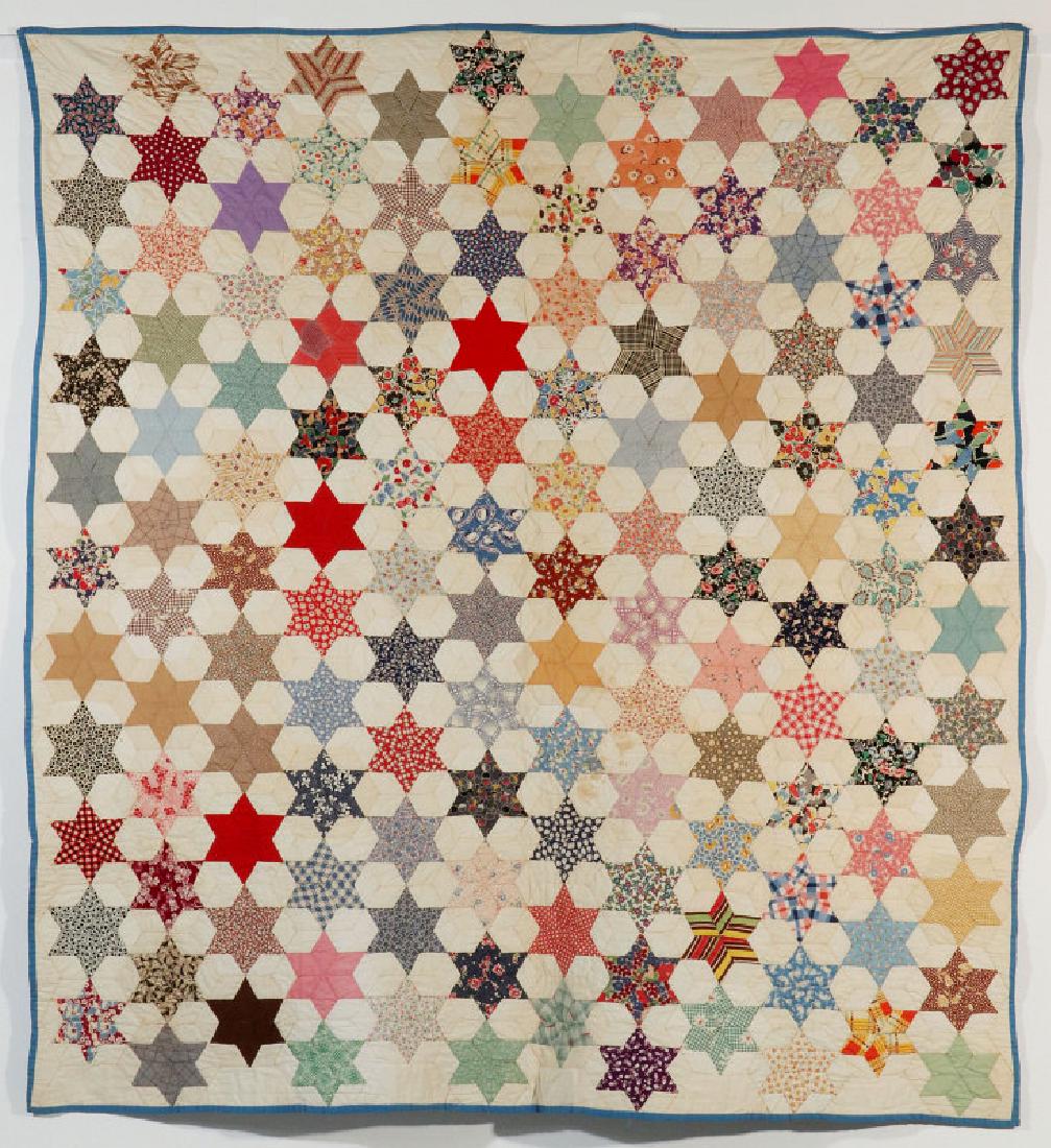 A VINTAGE FEEDSACK QUILT, 'TEA BOX' PATTERN (1 of 10)
