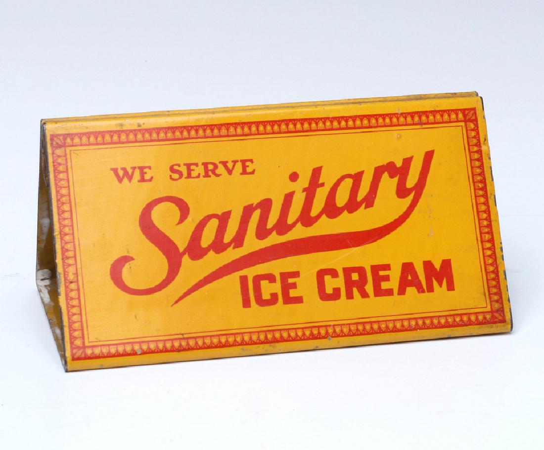 A SANITARY ICE CREAM TIN LITHO TENT SIGN C. 1930s (1 of 6)