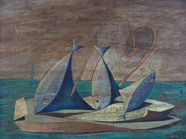 EARLY OIL ON PANEL BY GEORGES SPIRO (1909-1994): This is one of eight early works by Spiro that are being offered in this auction. It is signed lower right and on the reverse. Overall measurement of 17 x 20.5 inches and canvas size of 11 x 14 inches