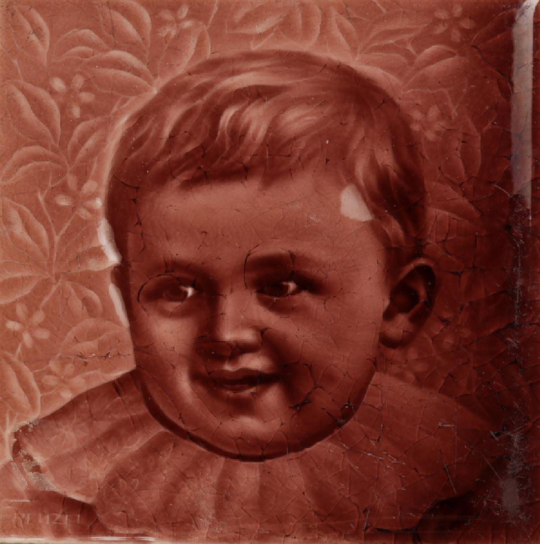 A 19TH C. GLAZED TILE WITH A PORTRAIT OF A CHILD (1 of 4)