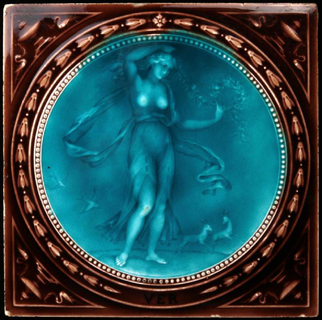 A MINTON HOLLIS MAJOLICA GLAZE VICTORIAN TILE (1 of 4)