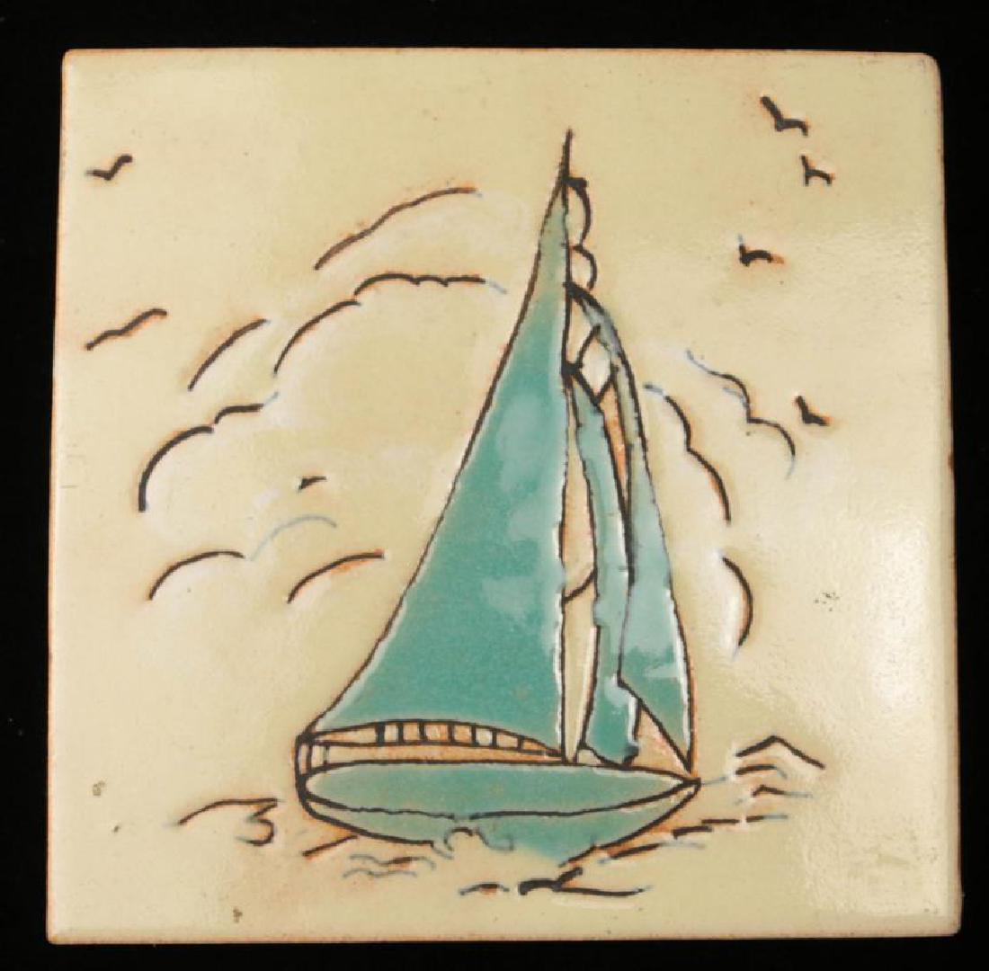 AN EARLY 20TH C. GLAZED TERRA COTTA ART TILE (1 of 5)