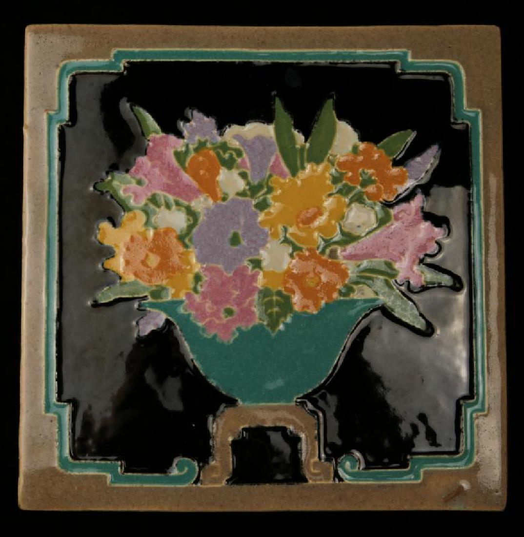 A GOOD C. 1930s ART POTTERY TILE SIGNED CLAYCRAFT (1 of 4)