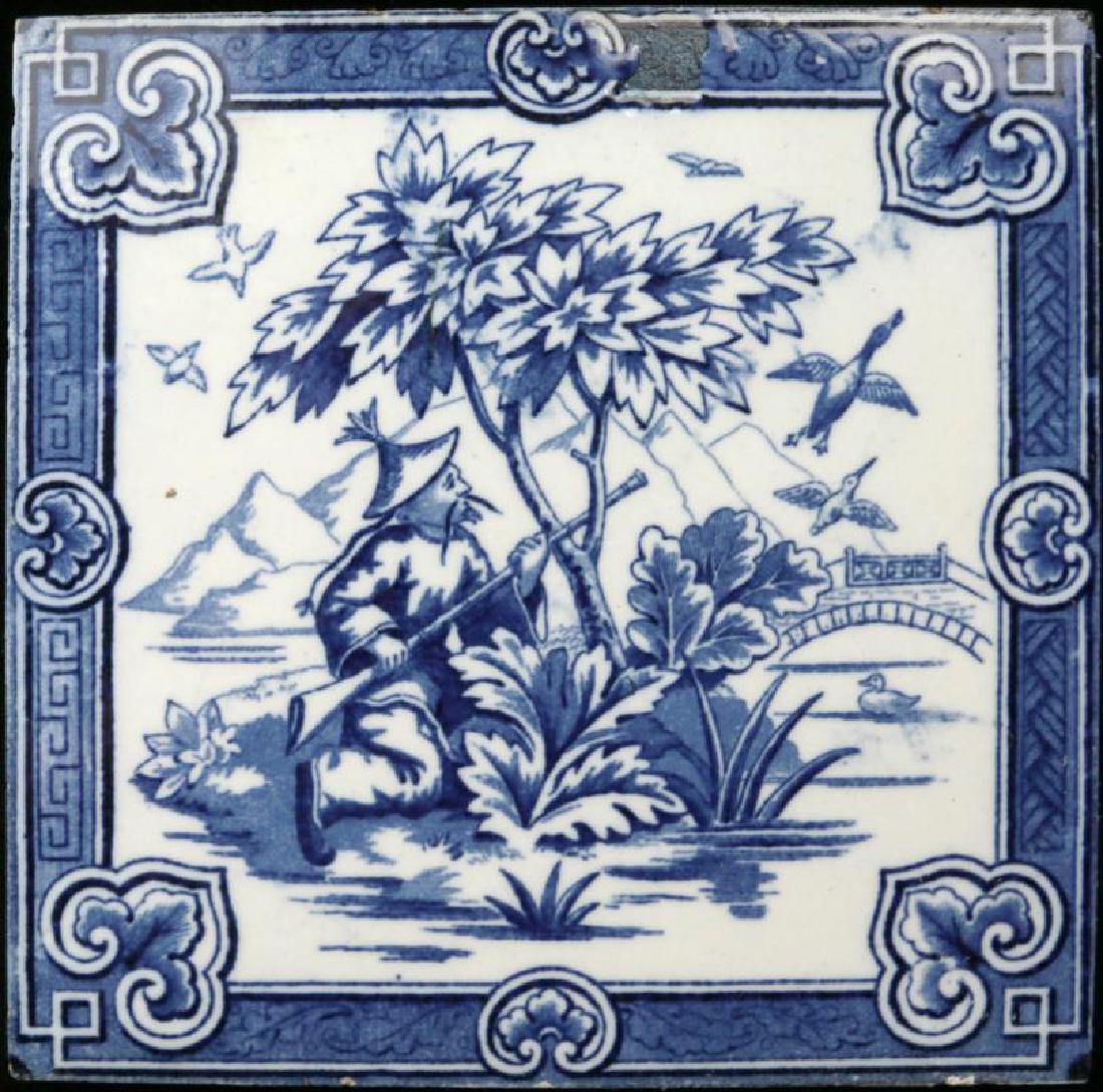 A MINTON HOLLIS BLUE AND WHITE VICTORIAN ART TILE (1 of 4)