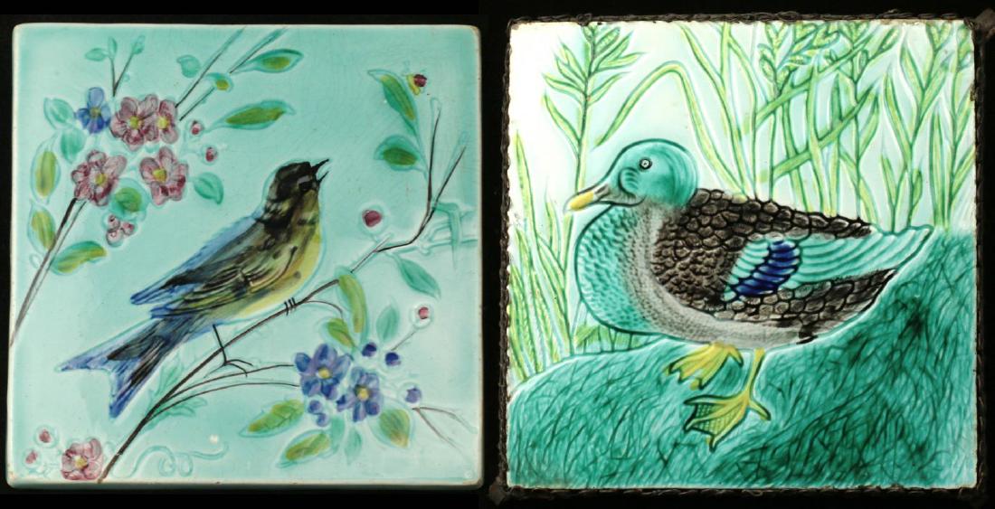 TWO AUSTRIAN MAJOLICA TILES WITH BIRDS (1 of 12)