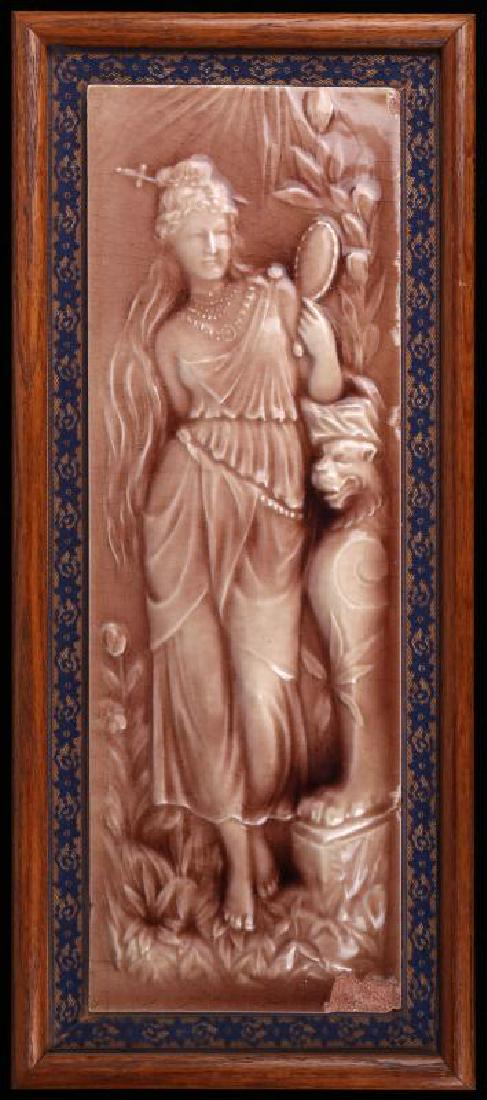 LARGE VERTICAL VICTORIAN TILE W/CLASSICAL MAIDEN (1 of 4)