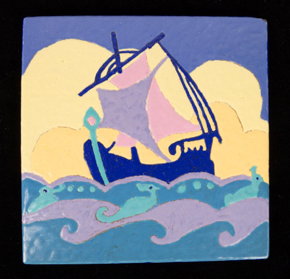 A GOOD EARLY 20TH C. TERRA COTTA ART TILE (1 of 4)