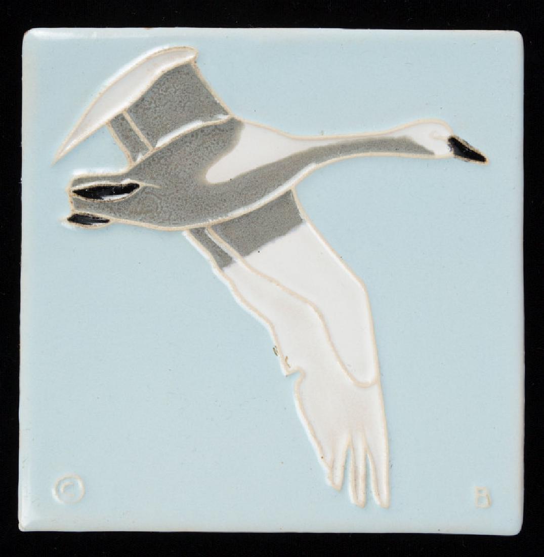 A VINTAGE ART TILE, SWAN OR GOOSE, SIGNED MOSAIC (1 of 4)