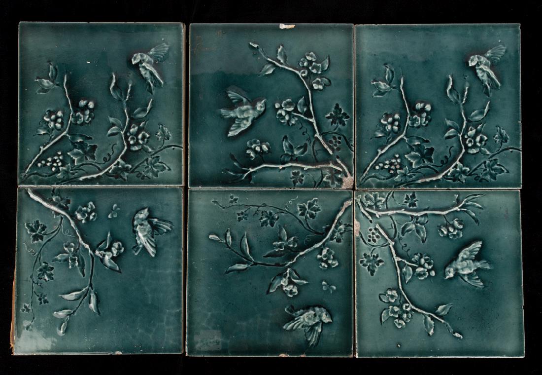 A SET OF SIX VICTORIAN FIREPLACE SURROUND TILES (1 of 4)