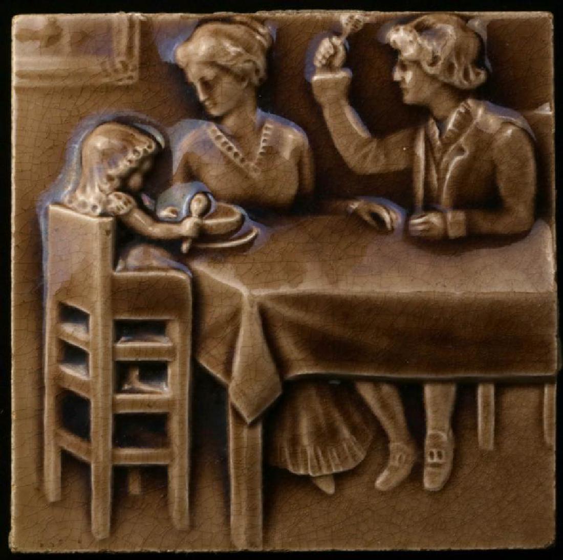 A MAW & CO VICTORIAN ART TILE W/ FIGURES IN RELIEF (1 of 4)