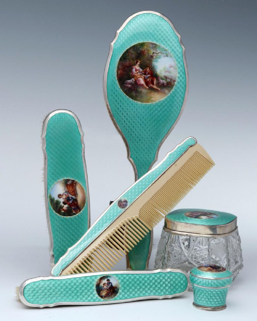 AN EXCEPTIONAL GUILLOCHE ENAMEL & HAND PAINTED SET (1 of 9)