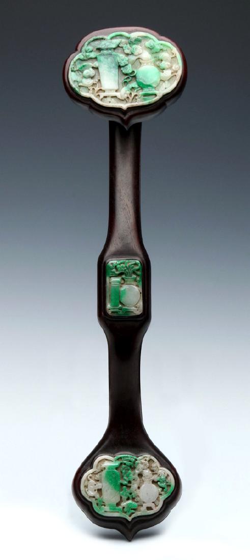 A 20TH C. CHINESE ROSEWOOD RUYI SCEPTER WITH JADE (1 of 10)
