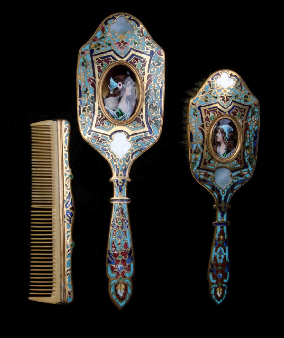 A FINE CHAMPLEVE' DRESSER SET W/ ENAMEL PORTRAITS (1 of 7)